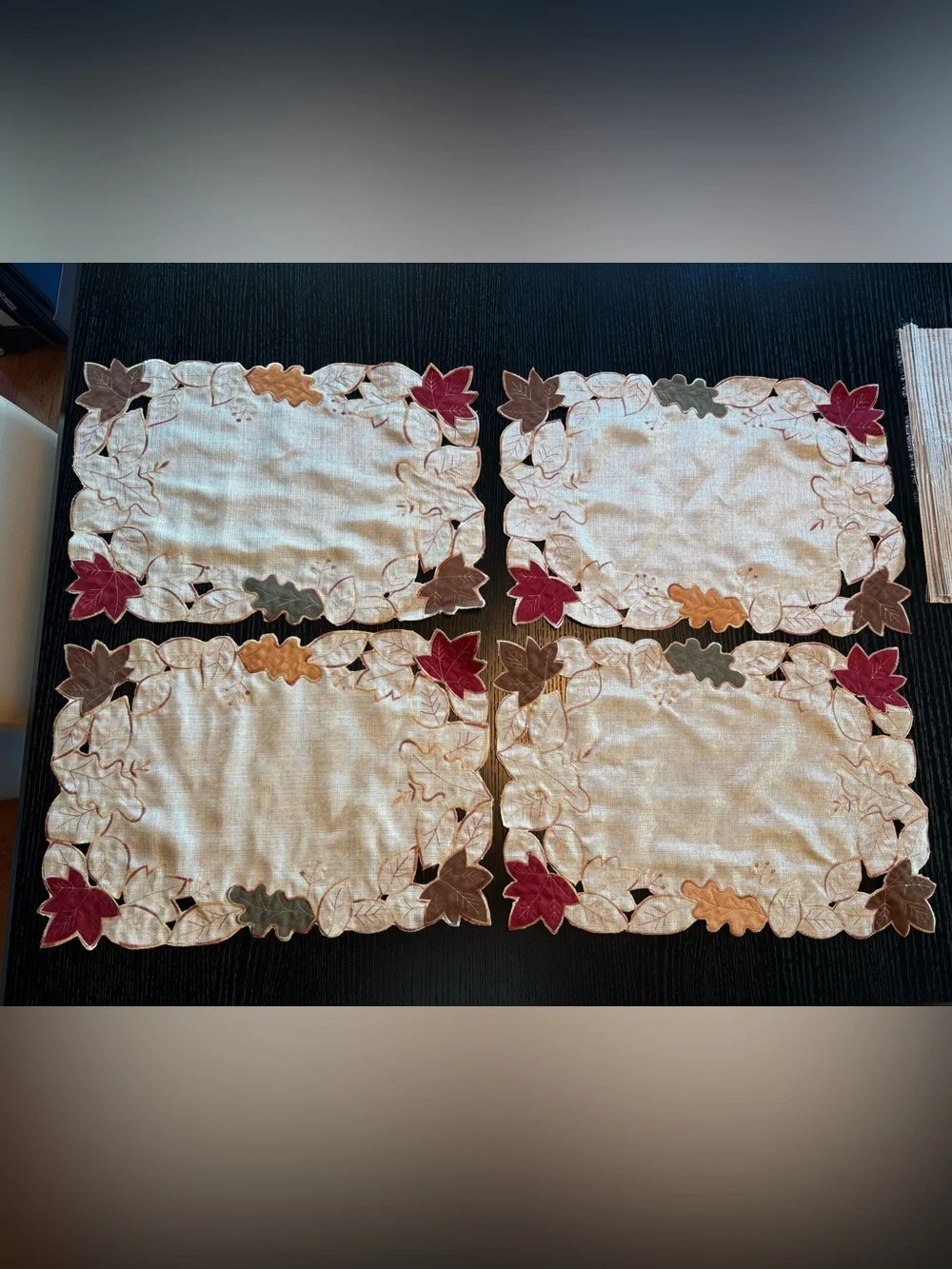 Embroidered Autumn Leaf Placemats - Set of 4